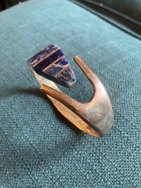 Sterling Silver Cuff Bracelet with Blue Lapis Inlay